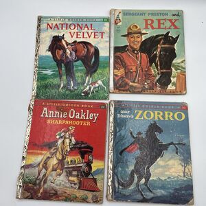 Set Of 4 Vintage Western Children’s Books 1950’s (Annie Oakley, Zorro) Horses